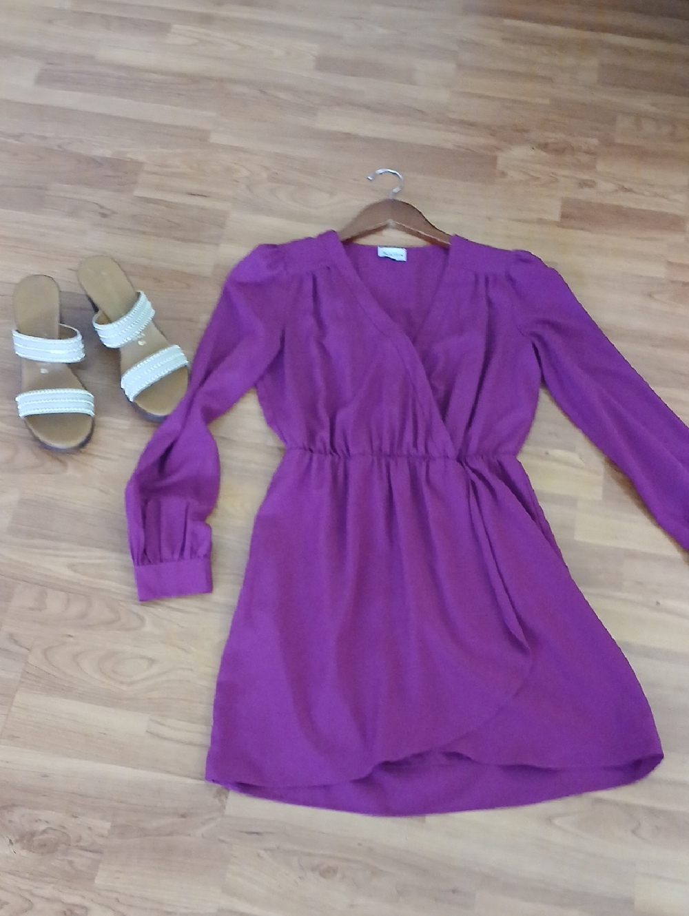 Women's Purple Long-Sleeve Wrap Dress
